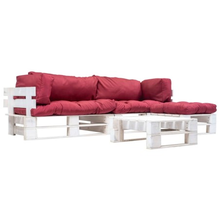 vidaXL Muebles de palets de jardín con cojines rojos 4 piezas madera