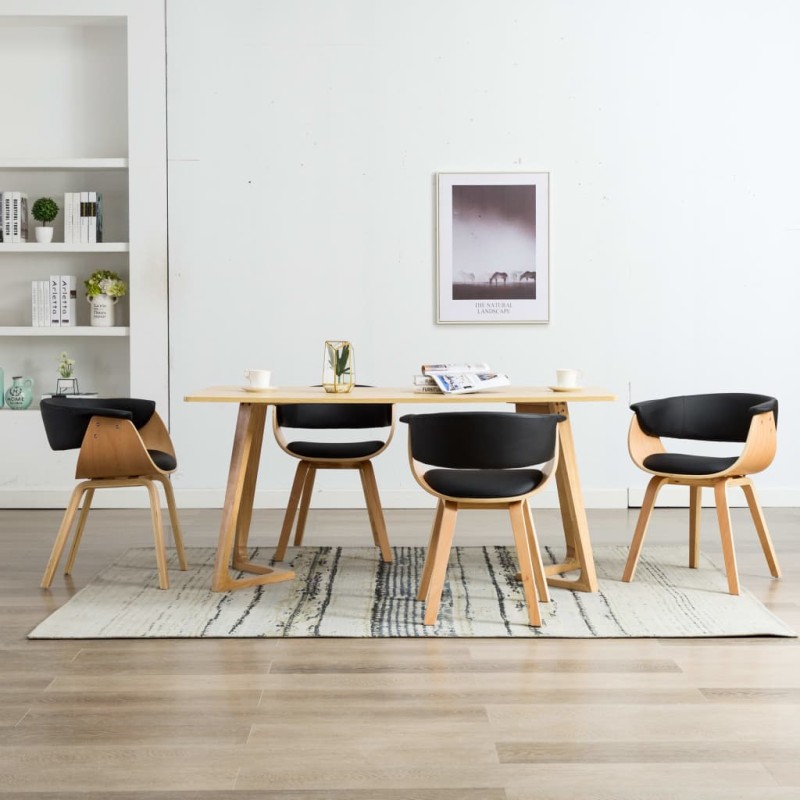 vidaXL Sillas de comedor 4 uds madera curvada cuero sintético negro vidaXL Sillas de comedor 4 uds madera curvada cuero sintético negro