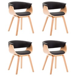 vidaXL Sillas de comedor 4 uds madera curvada cuero sintético negro