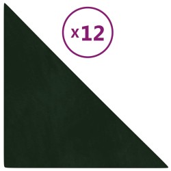 vidaXL Paneles de pared 12 uds terciopelo verde oscuro 30x30cm 0,54 m²