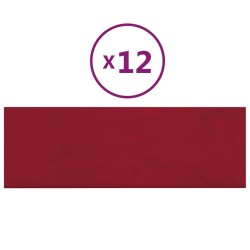 vidaXL Paneles de pared 12 uds terciopelo rojo tinto 90x30 cm 3,24 m²