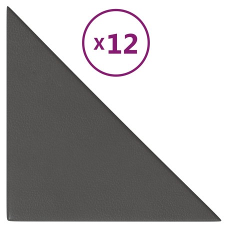vidaXL Paneles de pared 12 uds cuero sintético gris 30x30 cm 0,54 m²