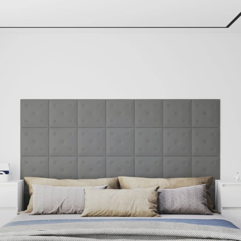 vidaXL Paneles de pared 12 uds cuero sintético gris 30x30 cm 1,08 m² vidaXL Paneles de pared 12 uds cuero sintético gris 30x30 cm 1,08 m²