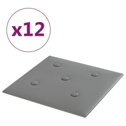 vidaXL Paneles de pared 12 uds cuero sintético gris 30x30 cm 1,08 m²