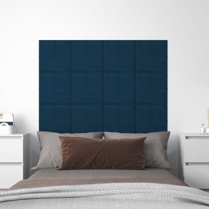 vidaXL Paneles de pared 12 uds terciopelo azul 30x30 cm 1,08 m² vidaXL Paneles de pared 12 uds terciopelo azul 30x30 cm 1,08 m²