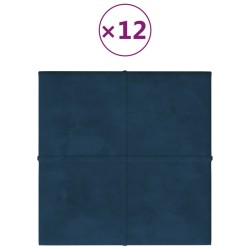 vidaXL Paneles de pared 12 uds terciopelo azul 30x30 cm 1,08 m²