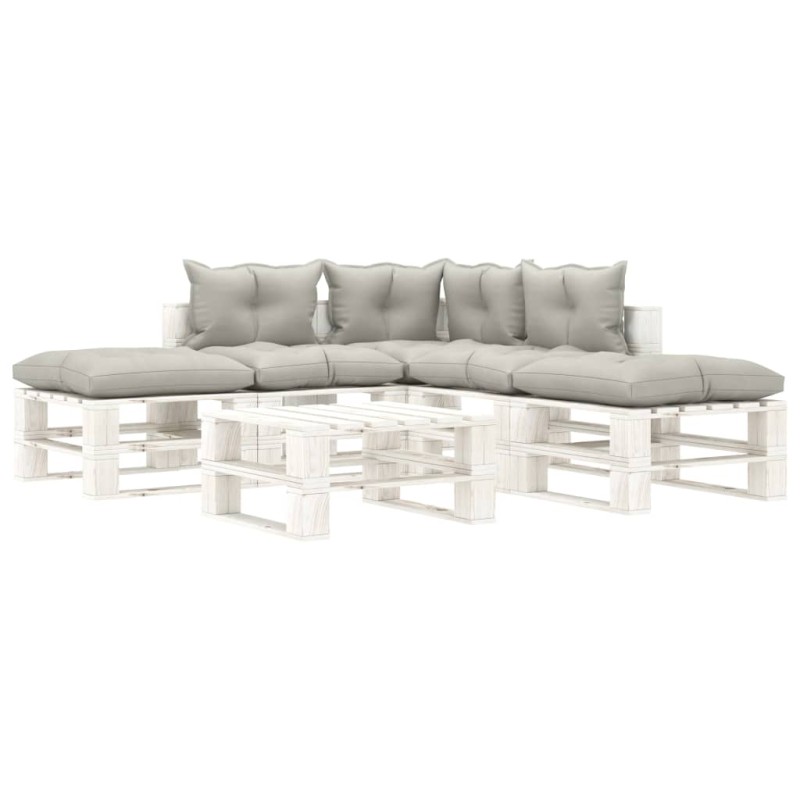vidaXL Set muebles de palets de jardín 6 pzas madera cojines taupe vidaXL Set muebles de palets de jardín 6 pzas madera cojines taupe