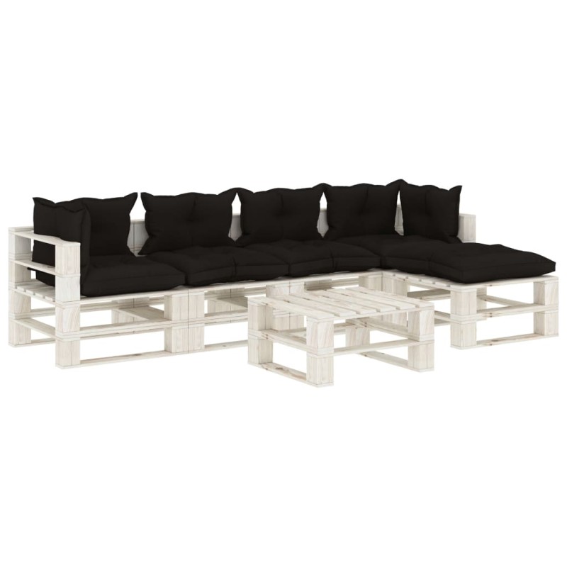 vidaXL Set muebles de palés para jardín 6 pzas madera cojines negros
