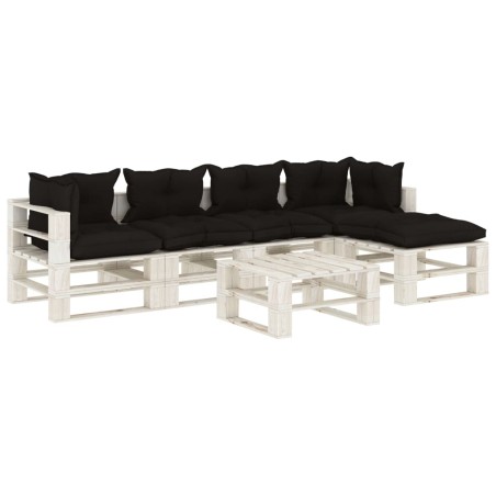 vidaXL Set muebles de palés para jardín 6 pzas madera cojines negros