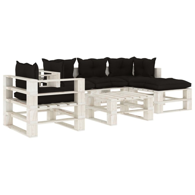 vidaXL Muebles de palets de jardín 6 pzas madera cojines negros vidaXL Muebles de palets de jardín 6 pzas madera cojines negros