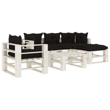  vidaXL Muebles de palets de jardín 6 pzas madera cojines negros