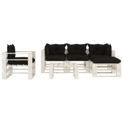  vidaXL Muebles de palets de jardín 6 pzas madera cojines negros