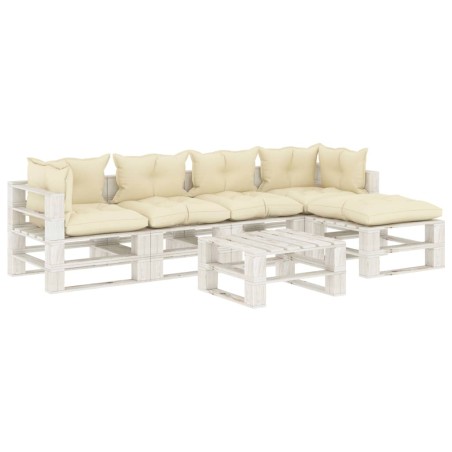 vidaXL Set muebles de palés jardín 6 piezas madera cojines crema