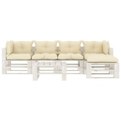 vidaXL Set muebles de palés jardín 6 piezas madera cojines crema
