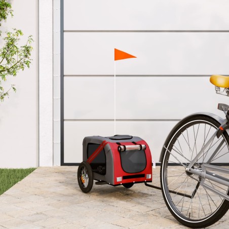 vidaXL Remolque de bicicleta mascotas hierro tela Oxford rojo gris