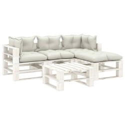 vidaXL Set de muebles de palets de jardín 5 pzas madera cojines beige
