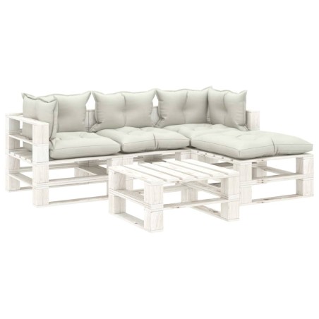 vidaXL Set de muebles de palets de jardín 5 pzas madera cojines beige