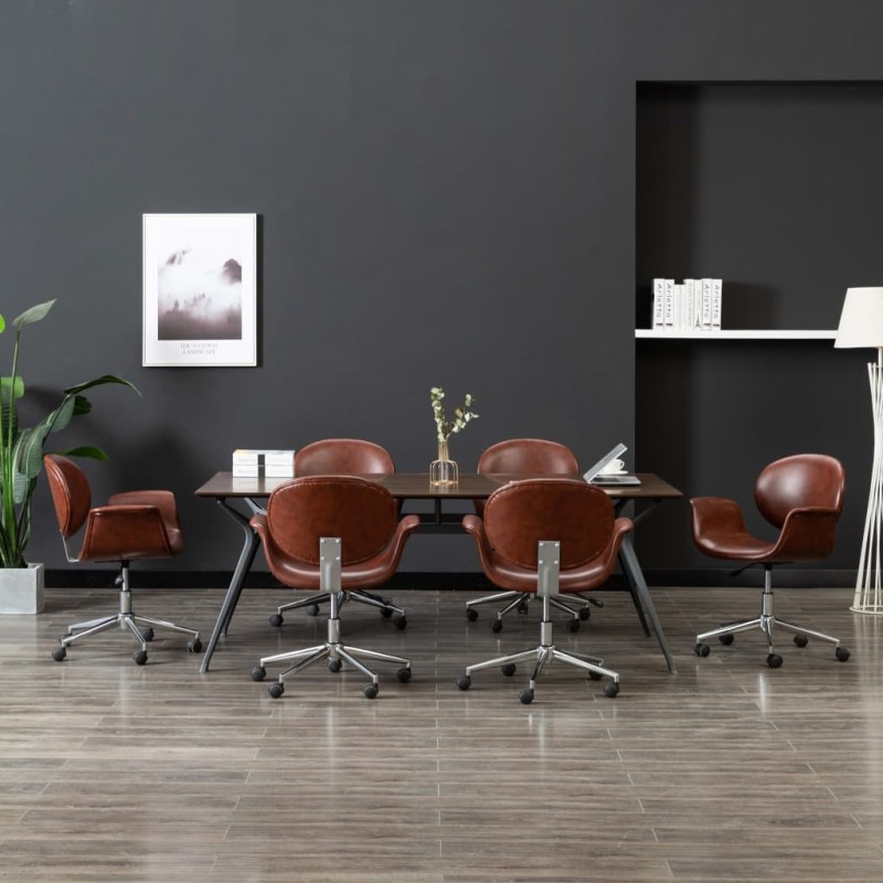 vidaXL Sillas de comedor giratorias 6 unidades cuero sintético marrón vidaXL Sillas de comedor giratorias 6 unidades cuero sintético marrón