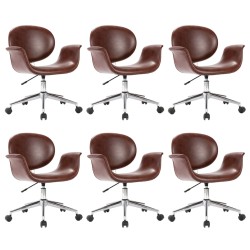 vidaXL Sillas de comedor giratorias 6 unidades cuero sintético marrón