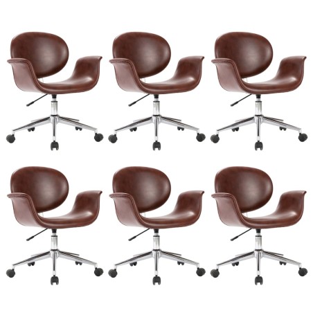 vidaXL Sillas de comedor giratorias 6 unidades cuero sintético marrón