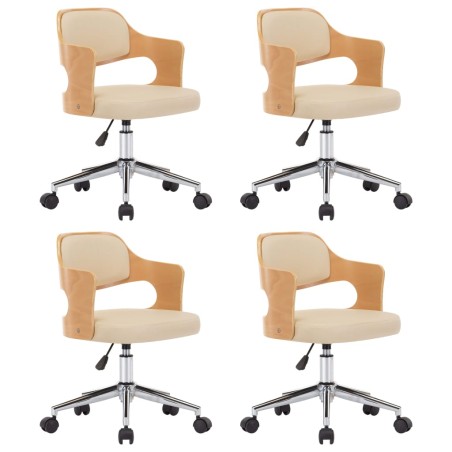 vidaXL Sillas de comedor giratorias 4 uds madera curvada cuero crema
