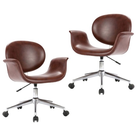 vidaXL Sillas de comedor giratorias 2 unidades cuero sintético marrón