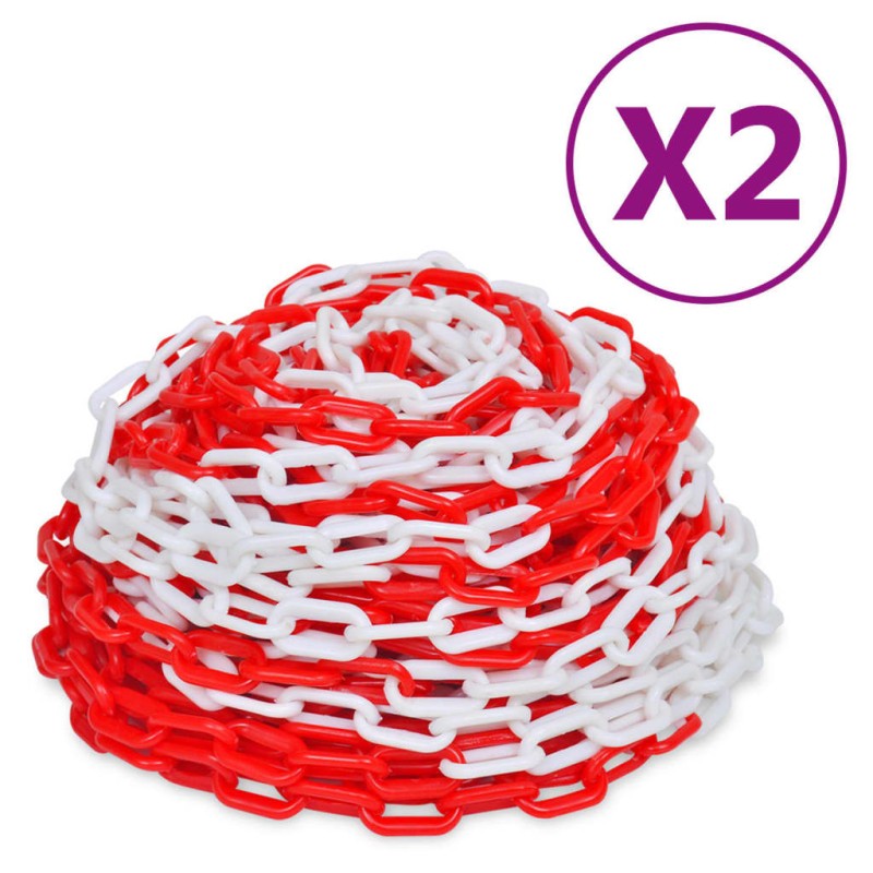 vidaXL Cadenas de advertencia 2 unidades plástico rojo y blanco 30 m vidaXL Cadenas de advertencia 2 unidades plástico rojo y blanco 30 m