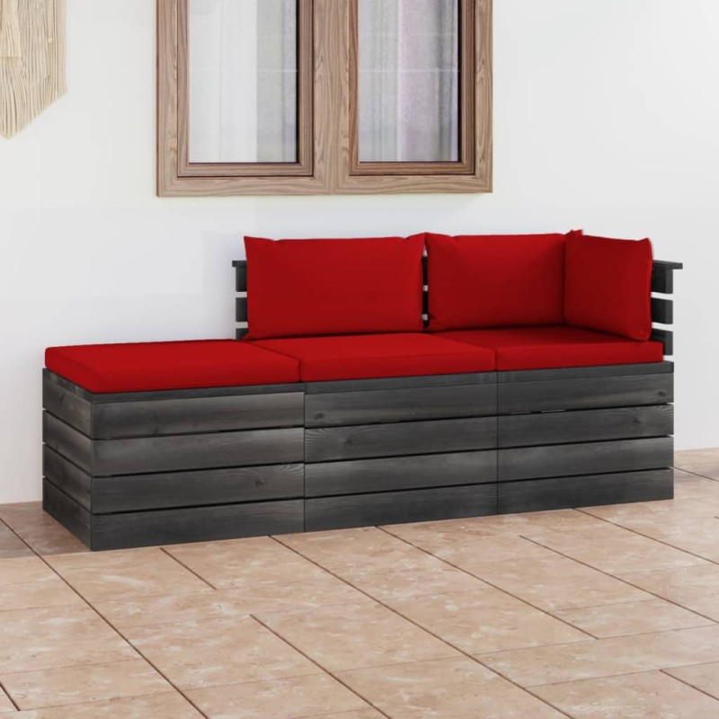 vidaXL Muebles de jardín de palets 3 piezas cojines madera maciza pino vidaXL Muebles de jardín de palets 3 piezas cojines madera maciza pino
