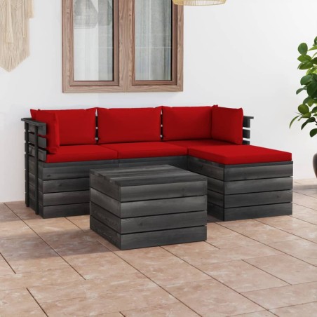 vidaXL Muebles de palés de jardín 5 piezas cojines madera maciza pino