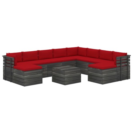 vidaXL Muebles de palets de jardín 11 pzas cojines madera maciza pino
