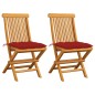 vidaXL Sillas de jardín 2 uds madera maciza de teca con cojines rojos vidaXL Sillas de jardín 2 uds madera maciza de teca con cojines rojos