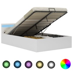 vidaXL Cama canapé hidráulica con LED cuero sintético blanco 140x200cm 