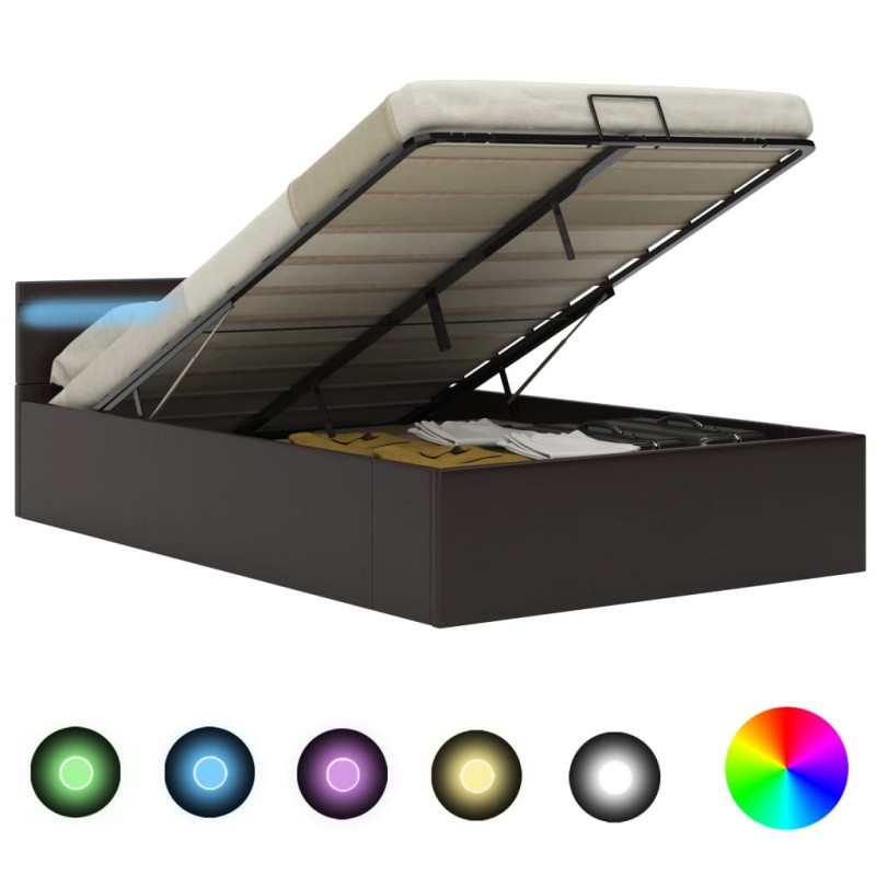 vidaXL Cama canapé hidráulica con LED cuero sintético gris 120x200 cm vidaXL Cama canapé hidráulica con LED cuero sintético gris 120x200 cm