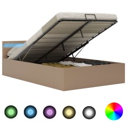 vidaXL Cama canapé hidráulica LED cuero sintético capuchino 140x200 cm 