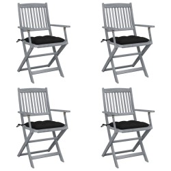 vidaXL Sillas de jardín plegables 4 uds cojines madera maciza acacia