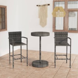 vidaXL Conjunto de bar para jardín 3 piezas ratán sintético gris