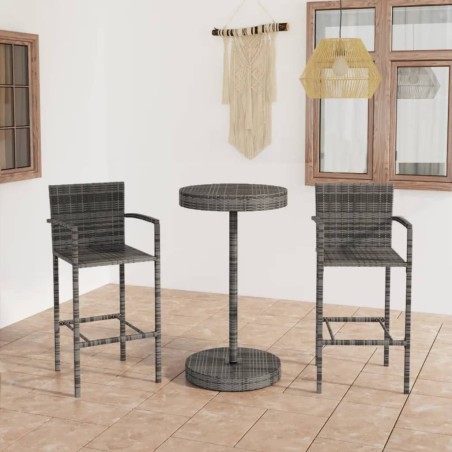 vidaXL Conjunto de bar para jardín 3 piezas ratán sintético gris