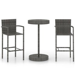 vidaXL Conjunto de bar para jardín 3 piezas ratán sintético gris