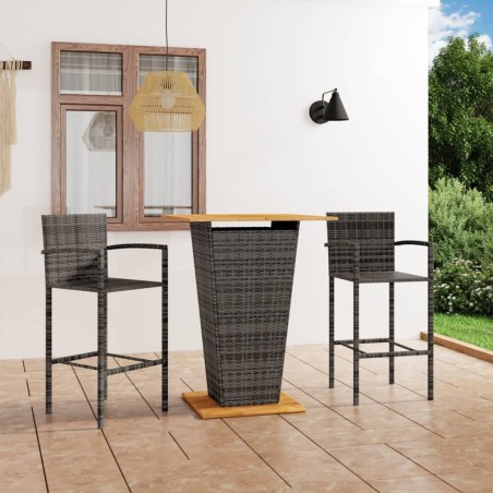 vidaXL Conjunto de bar para jardín 3 piezas gris