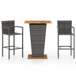 vidaXL Conjunto de bar para jardín 3 piezas gris