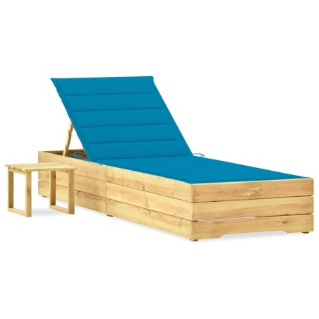 vidaXL Tumbona de jardín con mesa y cojín de madera de pino impregnada