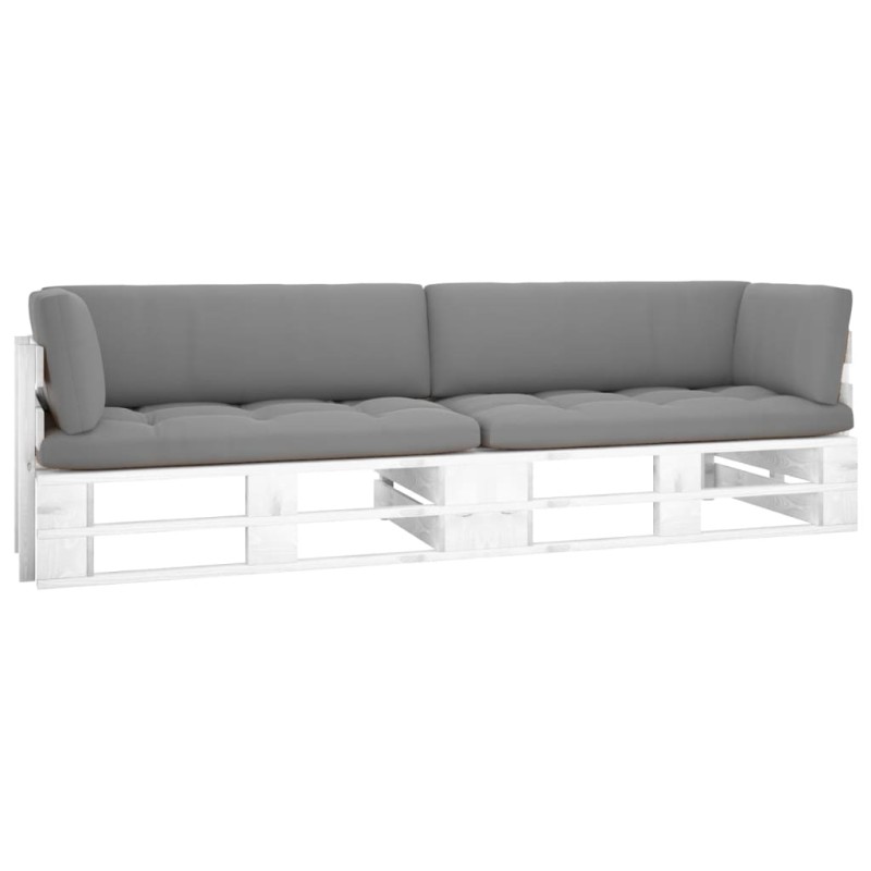 vidaXL Sofá de palets 2 plazas cojines madera pino impregnada blanco vidaXL Sofá de palets 2 plazas cojines madera pino impregnada blanco