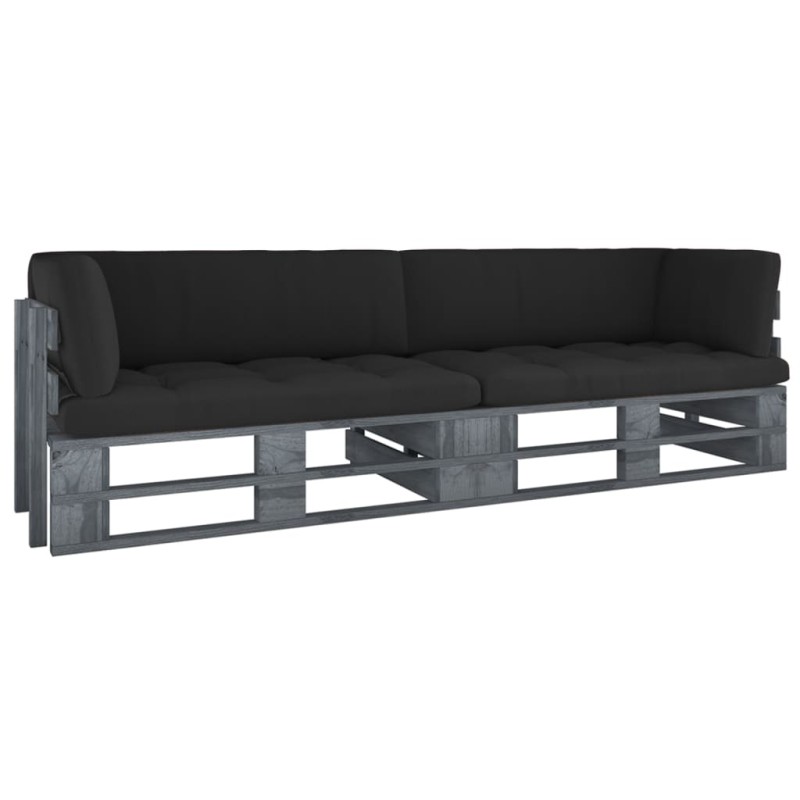 vidaXL Sofá de palets 2 plazas cojines gris madera de pino impregnada vidaXL Sofá de palets 2 plazas cojines gris madera de pino impregnada