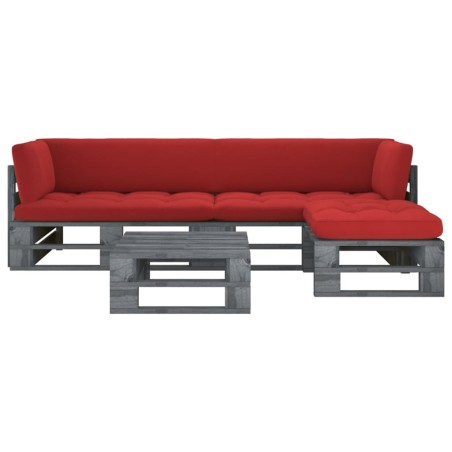 vidaXL Muebles de palets 4 pzas y cojines madera pino impregnada gris