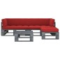 vidaXL Muebles de palets 4 pzas y cojines madera pino impregnada gris vidaXL Muebles de palets 4 pzas y cojines madera pino impregnada gris