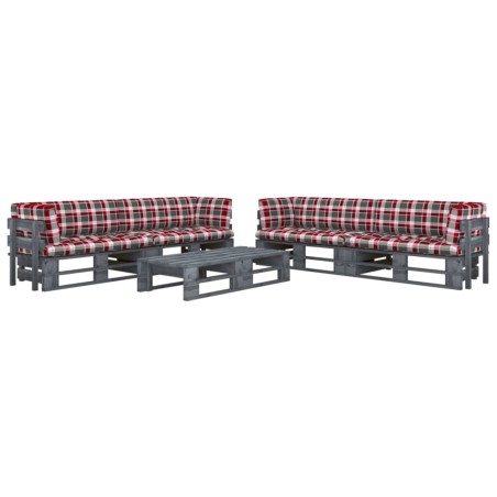 vidaXL Muebles de palets 6 pzas y cojines madera pino impregnada gris