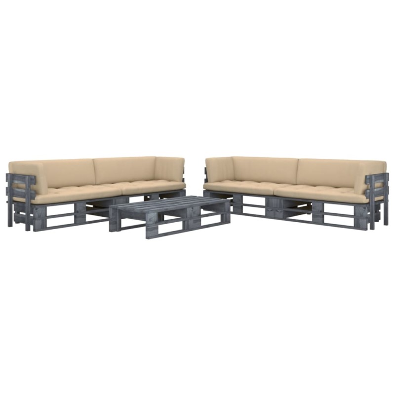 vidaXL Muebles de palets 6 pzas y cojines madera pino impregnada gris vidaXL Muebles de palets 6 pzas y cojines madera pino impregnada gris