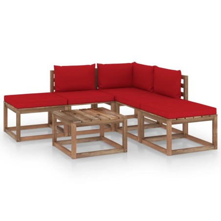 vidaXL Juego de muebles de jardín 6 piezas con cojines rojos