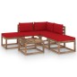 vidaXL Juego de muebles de jardín 6 piezas con cojines rojos vidaXL Juego de muebles de jardín 6 piezas con cojines rojos