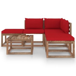 vidaXL Juego de muebles de jardín 6 piezas con cojines rojos